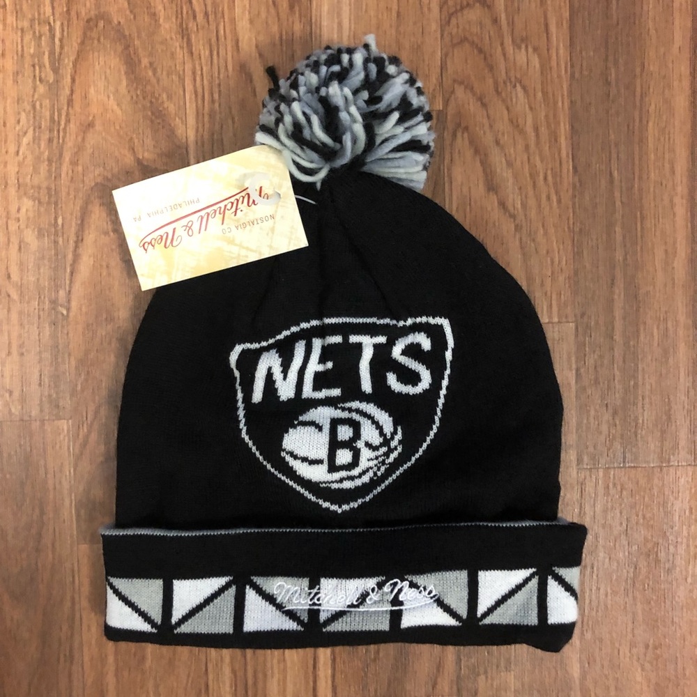 NWT Brooklyn Nets NBA Basketball Mitchell & Ness NBA Winter Beanie Black Hat